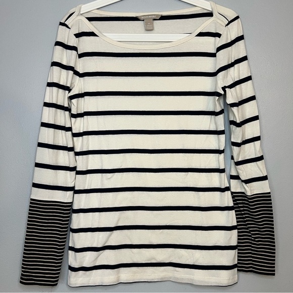 Banana Republic White Black Striped Pullover Shirt Sz M Minimalist Contemporary - Picture 2 of 5